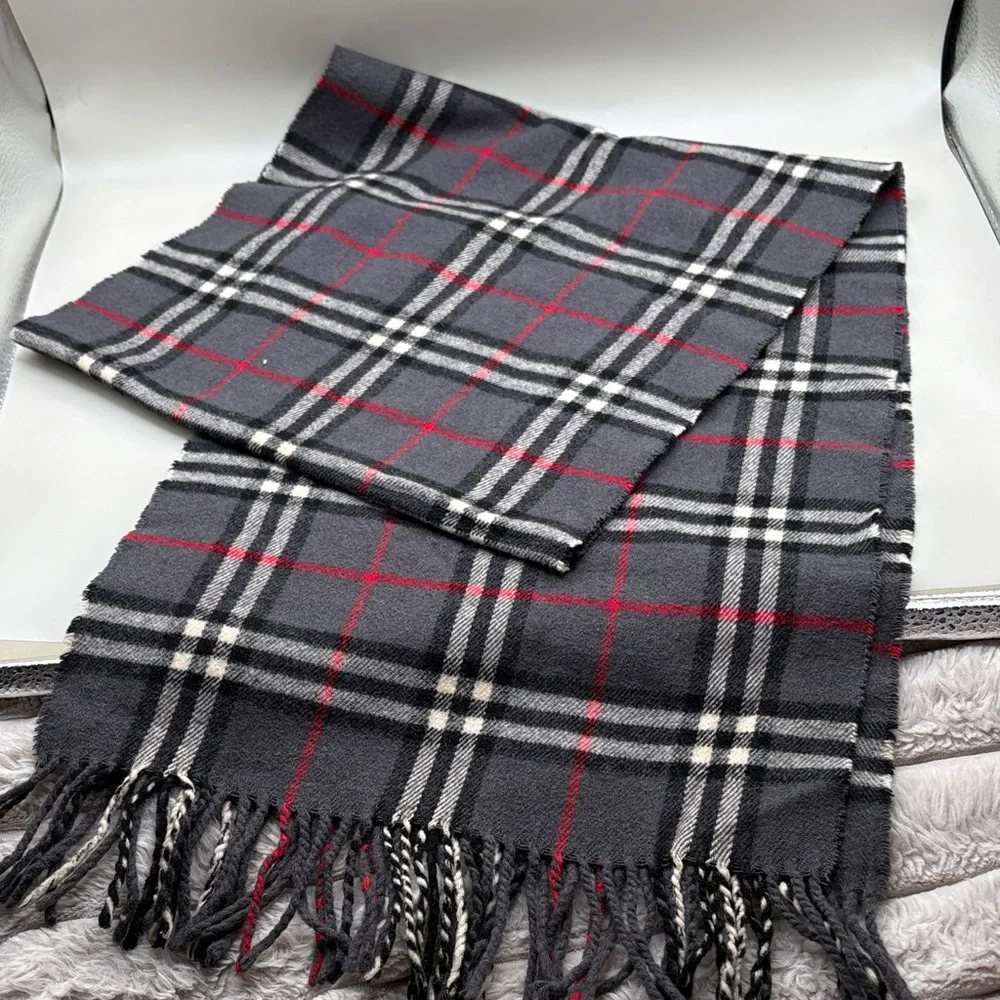 Burberry Charcoal and Red Checkered Men's Scarf